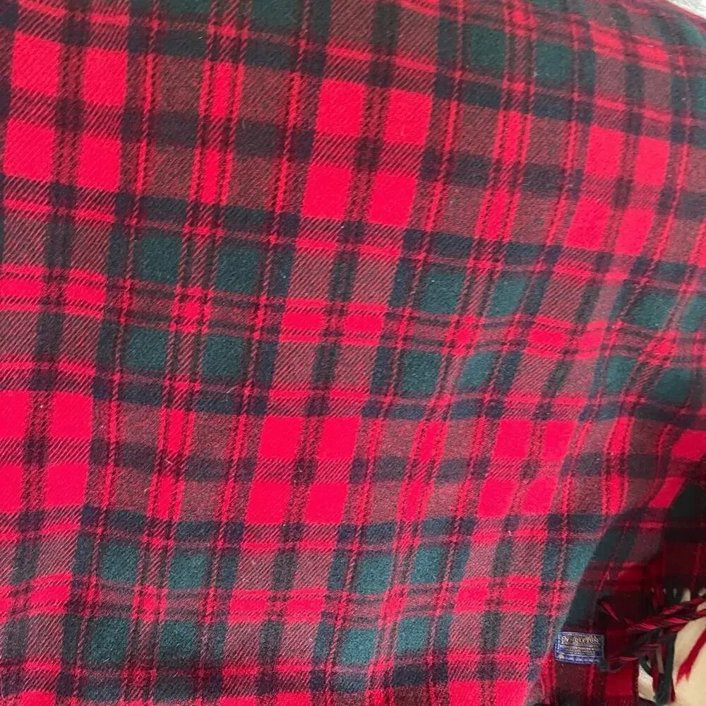 Vintage Pendleton tartan plaid red wool throw blanket
